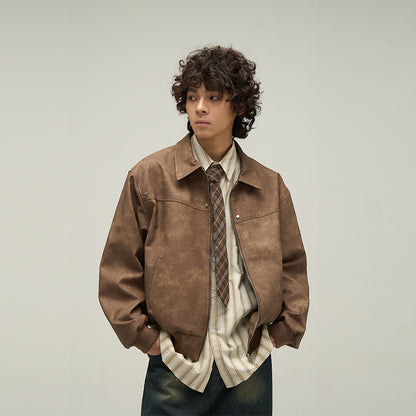 American Retro Brown Leather Jacket For Men